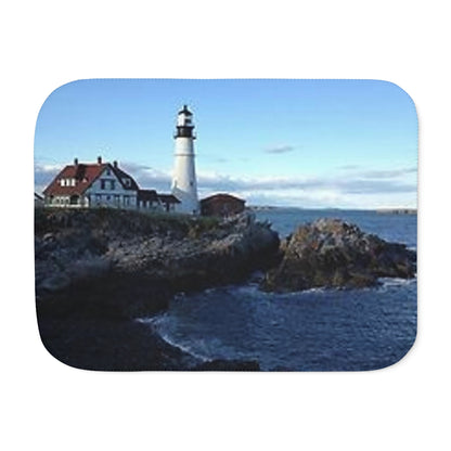Lighthouse by the Sea view Sherpa Blanket, Two Colors beach Birthday gift Holiday gifts Christmas