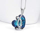 " I LOVE YOU " Blue Austrian Crystal Heart Necklace in 18K White Gold Plated ITALY Made