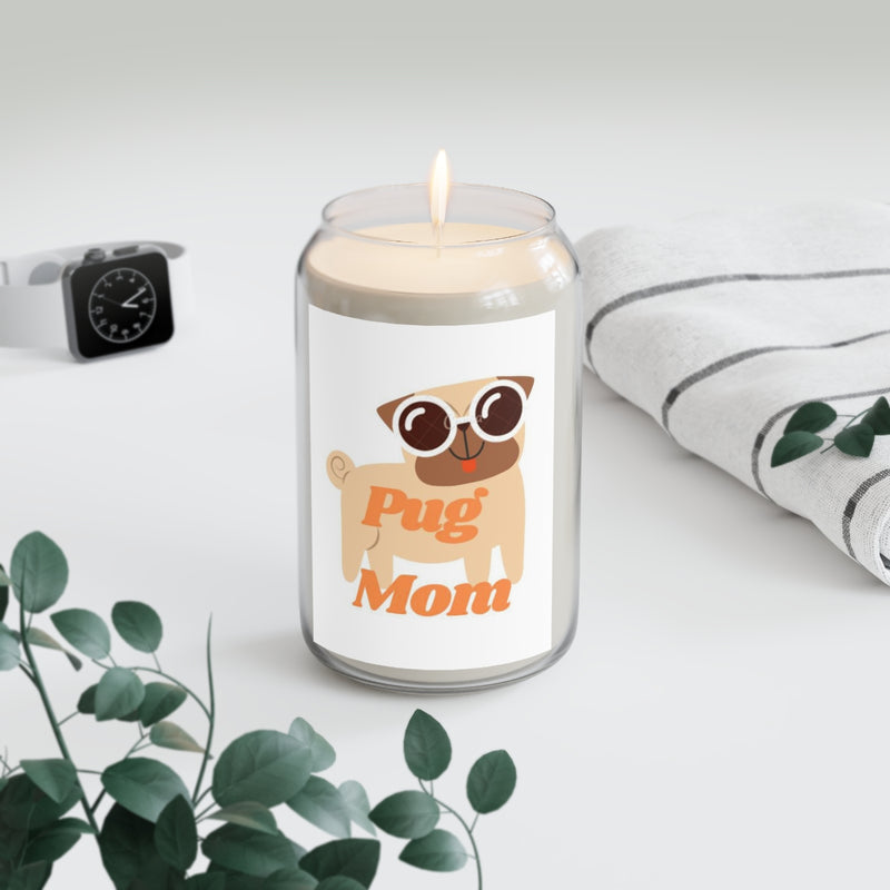 " Pug Mom " Print Dog Design Scented Candle, 13.75oz Holiday Gift Birthday Gift Comfort Spice Scent, Sea Breeze Scent, Vanilla Bean Scent Home Decor