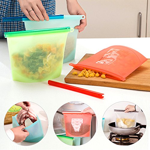 Reusable Silicone Food Bag Leak-Proof Vacuum and Zip-Locked Container