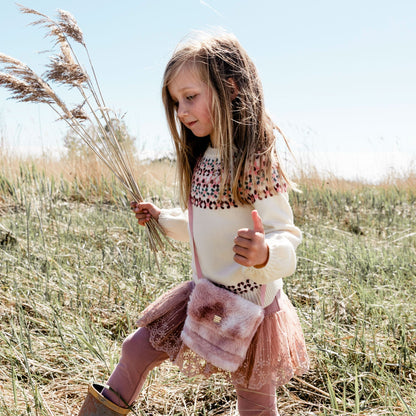 Silver Pink Fake Faux Fur Bag For Kids Girls Fashion