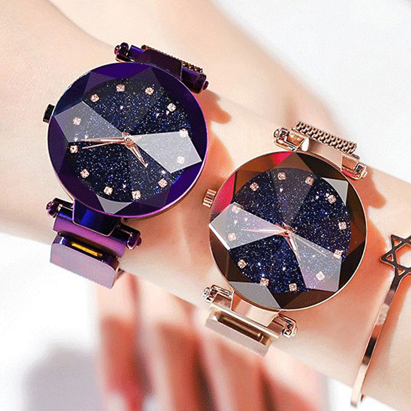 3pcs Ladies Magnetic Starry Sky Clock Luxury Women Watches Fashion Diamond Female Quartz Wristwatches