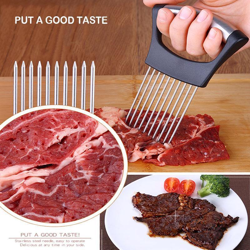 Food Slice Assistant Vegetable Holder Stainless Steel Onion Cutter Onion Chop Fruit Vegetables Cutter Slicer Tomato Cutter Knife