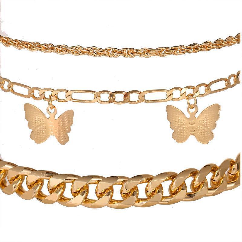 3 Piece Chain and Butterfly Bracelet Set 18K Gold Plated Bracelet ITALY Made