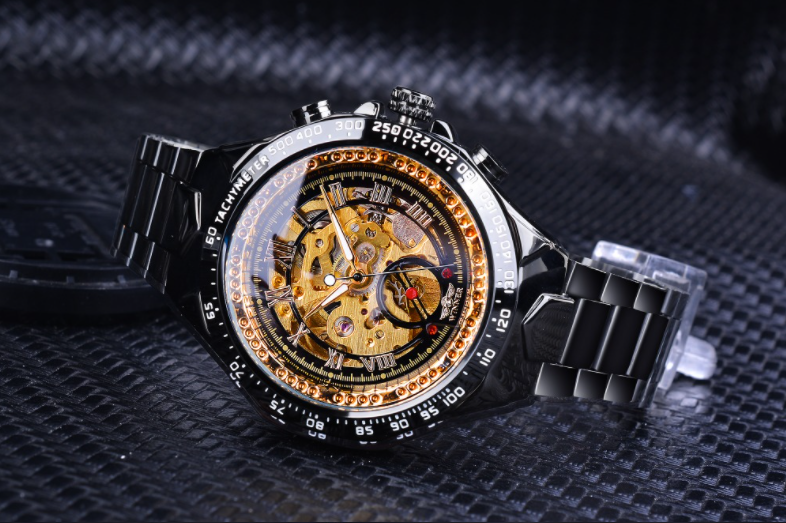 Self-Winding Mechanical Sport Design Golden Men's Stainless Steel Watch