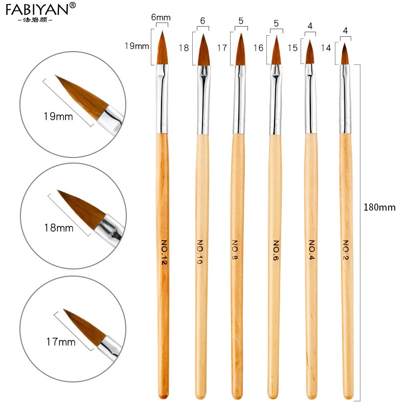 5Pcs/set 11/13/15/17/19mm Nail Art Crystal Brush UV Gel Builder Painting Dotting Pen Carving Tips Manicure Salon Tools