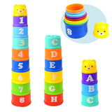 8PCS Educational Baby Toys 6Month Figures Letters Folding Stack Cup Tower