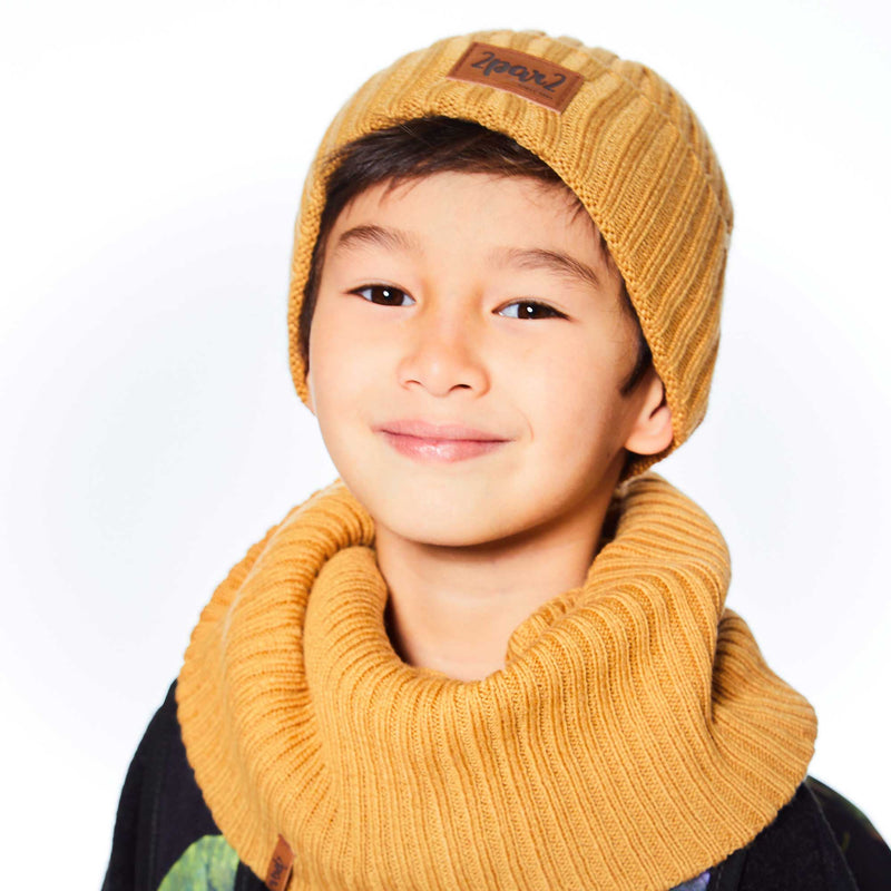 Brown-Yellow Knit Hat For Kids Winter Cold Season