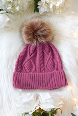 Babe and Bride Knitted Pom Pom Beanies Winter Cold Season Ladies Women's Pink White