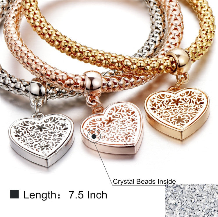 3PC Set Toned Diamond Cut Heart Love in Heart Bracelet Set