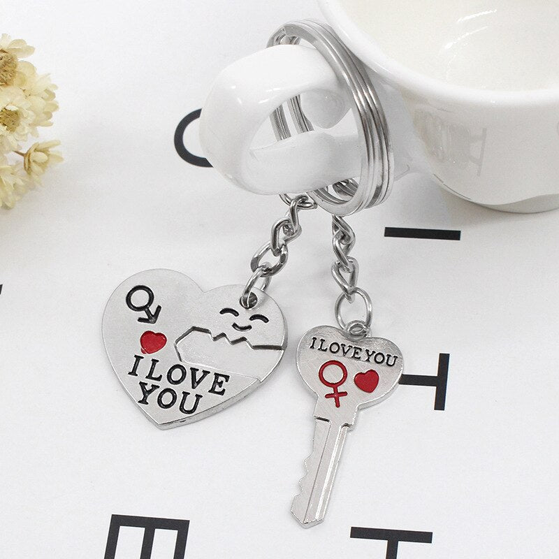 2 pcs Silver Plated Lovers Keychain Set