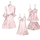 Satin Lace 5pcs Pajamas Set