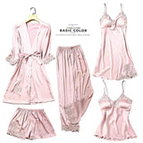 Satin Lace 5pcs Pajamas Set