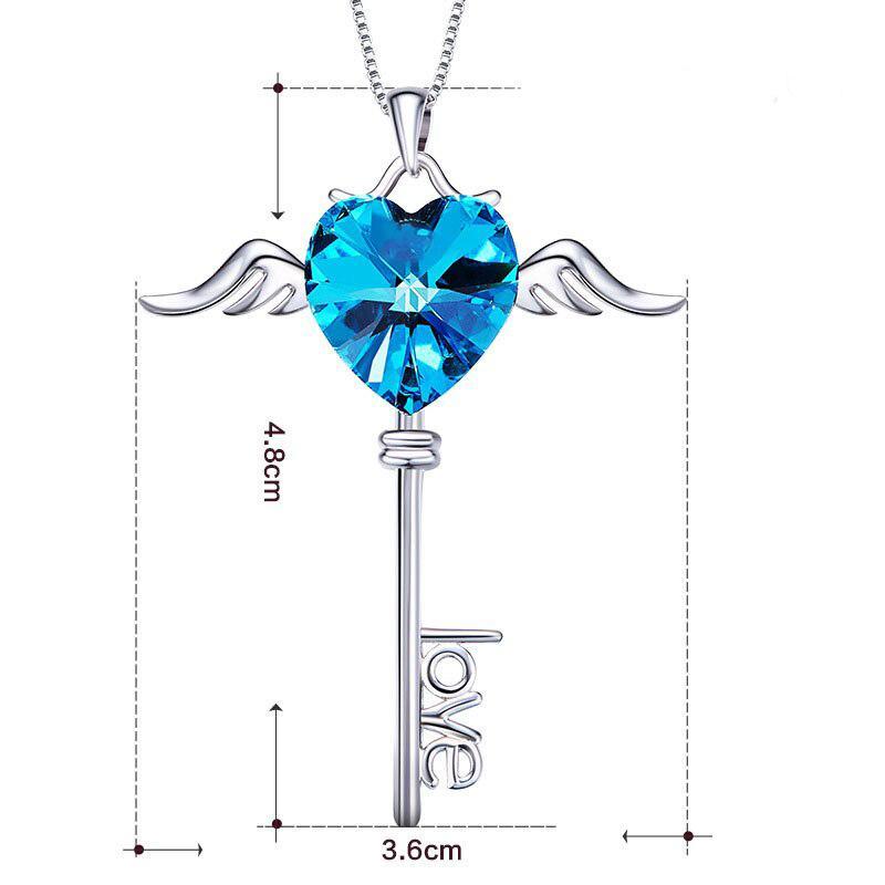 Crystals Bermuda Blue Flying is the Key to Love Necklace