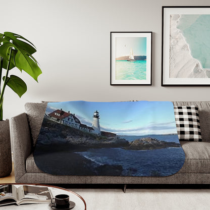 Lighthouse by the Sea view Sherpa Blanket, Two Colors beach Birthday gift Holiday gifts Christmas