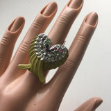 Brand new big chunky adjustable ring 💍 fashion jewelry for Women's & ladies. Yellow angel 😇 wings design silver with colorful 💎 gemstones. - Findsbyjune.com