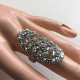 Brand-new big chunky adjustable ring 💍 Fashion jewelry for women's & ladies. Silver oval design with rhinestones. Women's Ladies Fashion Jewelry - Findsbyjune.com