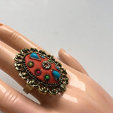 Brand-new adjustable ring big chunky cocktail overall design red fashion jewelry - Findsbyjune.com