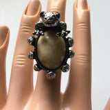 Brand-new adjustable ring chunky fashion jewelry big cream gemstone with frog design. Women's Ladies Fashion Jewelry - Findsbyjune.com