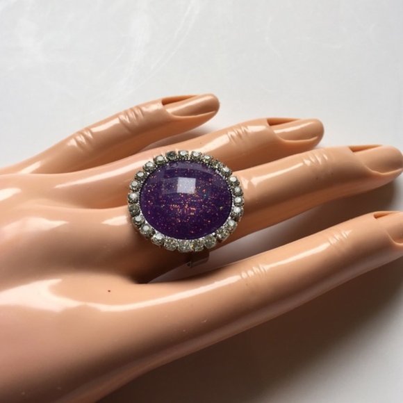 Adjustable ring chunky fashion jewelry round pretty purple gemstone. Women's Ladies fashion Jewelry - Findsbyjune.com