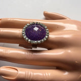 Adjustable ring chunky fashion jewelry round pretty purple gemstone. Women's Ladies fashion Jewelry - Findsbyjune.com