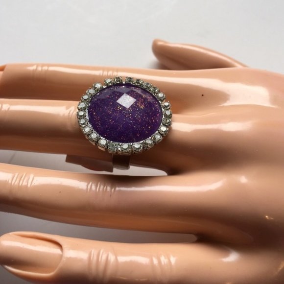 Adjustable ring chunky fashion jewelry round pretty purple gemstone. Women's Ladies fashion Jewelry - Findsbyjune.com