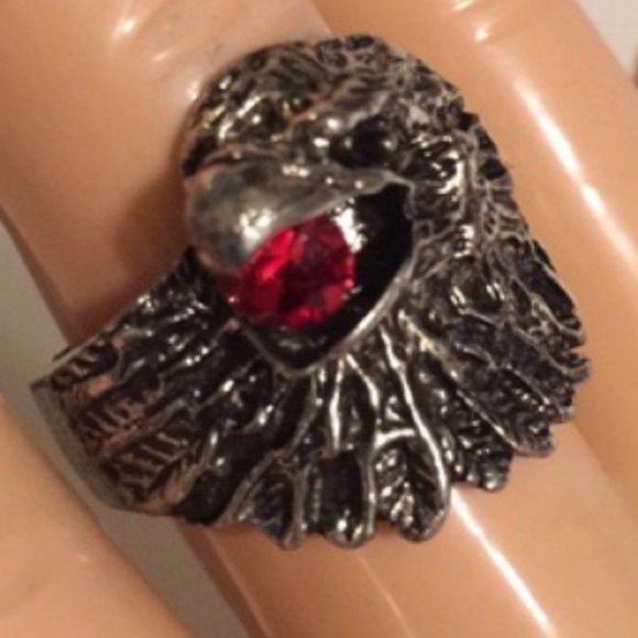 Brand-new adjustable ring 💍 big chunky eagle head design with red gemstone fashion jewelry for ladies and women's. - Findsbyjune.com