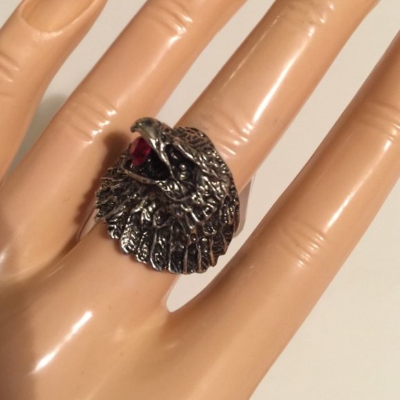 Brand-new adjustable ring 💍 big chunky eagle head design with red gemstone fashion jewelry for ladies and women's. - Findsbyjune.com