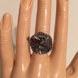 Brand-new adjustable ring 💍 big chunky eagle head design with red gemstone fashion jewelry for ladies and women's. - Findsbyjune.com