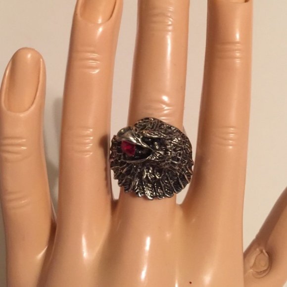 Brand-new adjustable ring 💍 big chunky eagle head design with red gemstone fashion jewelry for ladies and women's. - Findsbyjune.com