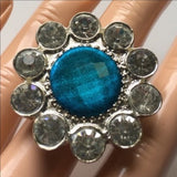 Brand-new big chunky adjustable statement ring 💍 fashion jewelry. 💎 This has a blue round gem stone design in the middle with rhinestones around it. - Findsbyjune.com