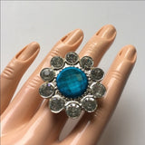 Brand-new big chunky adjustable statement ring 💍 fashion jewelry. 💎 This has a blue round gem stone design in the middle with rhinestones around it. - Findsbyjune.com