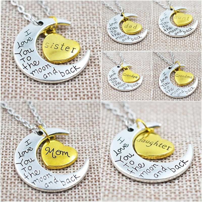 I Love You to the Moon and Back Pendant Necklaces Romantic Moon Heart Shaped Necklaces For Women Men Birthday Gift - Findsbyjune.com